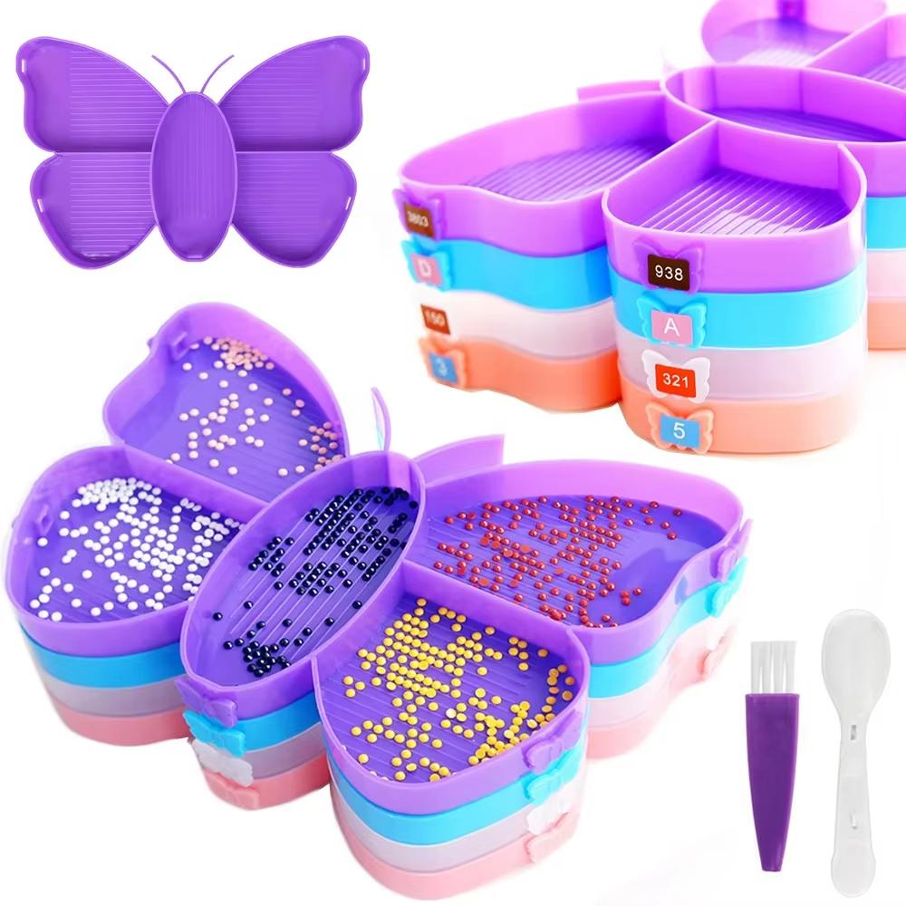 8pcs/Set DIY Diamond Painting Tool Set -Butterfly Multifunctional Flip Plate, Drill Points, Trays & Funnels for DIY Projects