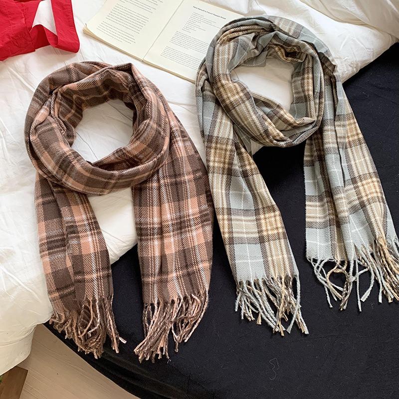 Scarf Women's Winter High-end Sense New Versatile Thickened Warm Imitation Cashmere Plaid Scarf Shawl
