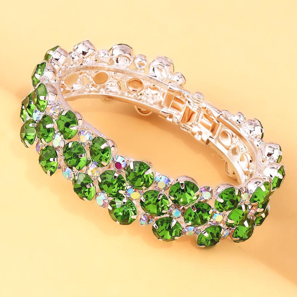 Full Diamond Open Round Bracelet Fashion Green Rhinestone Bracelet Women'S Bracelet