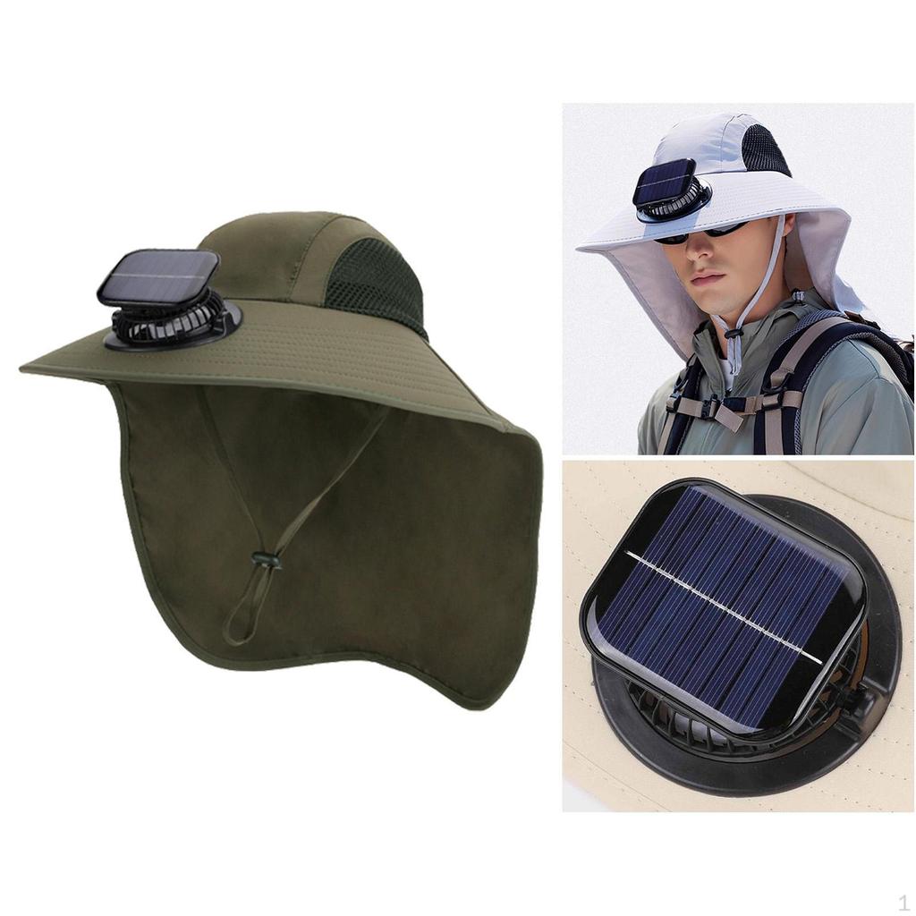 Solar Fan Sun Hat Bucket Wide Brim for Travel Garden Sport Boating Cycling