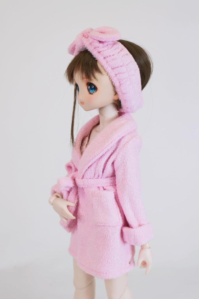 [Petite Marie] 13 MDD Compatible Bathrobe, Slippers, Hair Band 3-piece Set Pink Nightgown Loungewear After Bath Gown Pajamas 40cm Doll BJD Doll