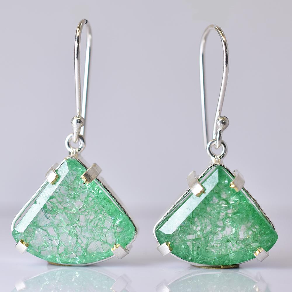 Natural Green Emerald 63 Ct CERTIFIED Fancy 925 Sterling Silver Stone Earring MY.ER-39-NS