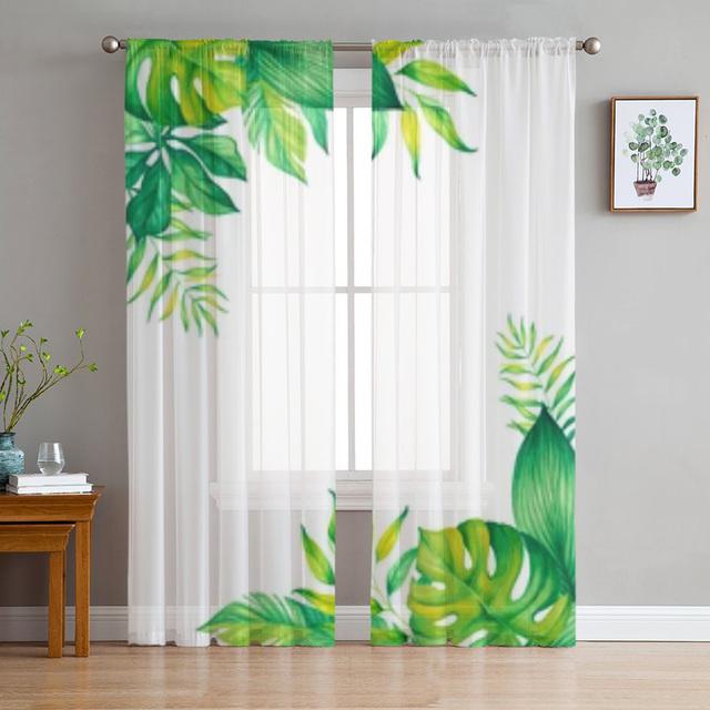 Watercolor Of Tropical Leaves Chiffon Sheer Curtains For Living Room Bedroom Decoration Window Tulle Curtains Drapes