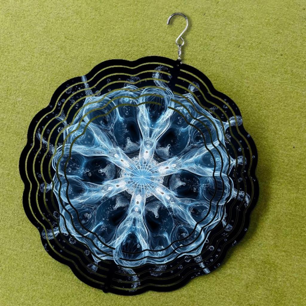 2D Metal Wind Spinner Ornament for Garden Decor Intricate Blue and Golden Design Indoor Outdoor Holiday Gift for All Occasions