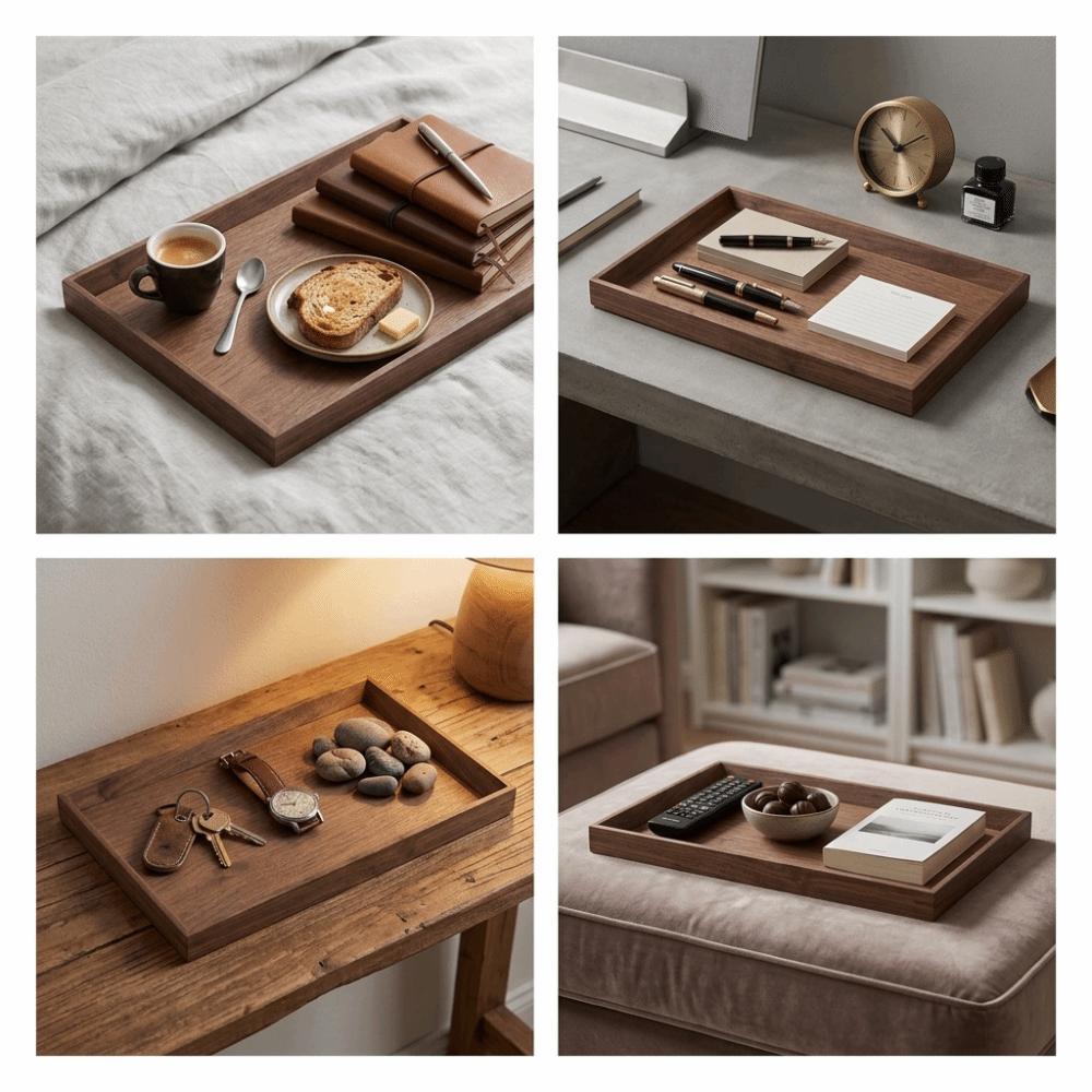 Rectangle Tea Tray Matte Rectangular Plate Simple Style Wooden Tray Fruit Storage