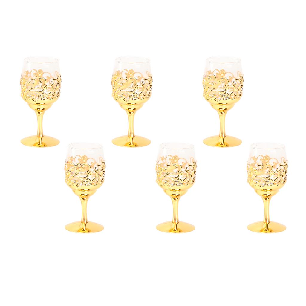 6PCS Set Vintage Wine Glasses Set Flower Embossed Pattern Transparent Glass Water Goblets