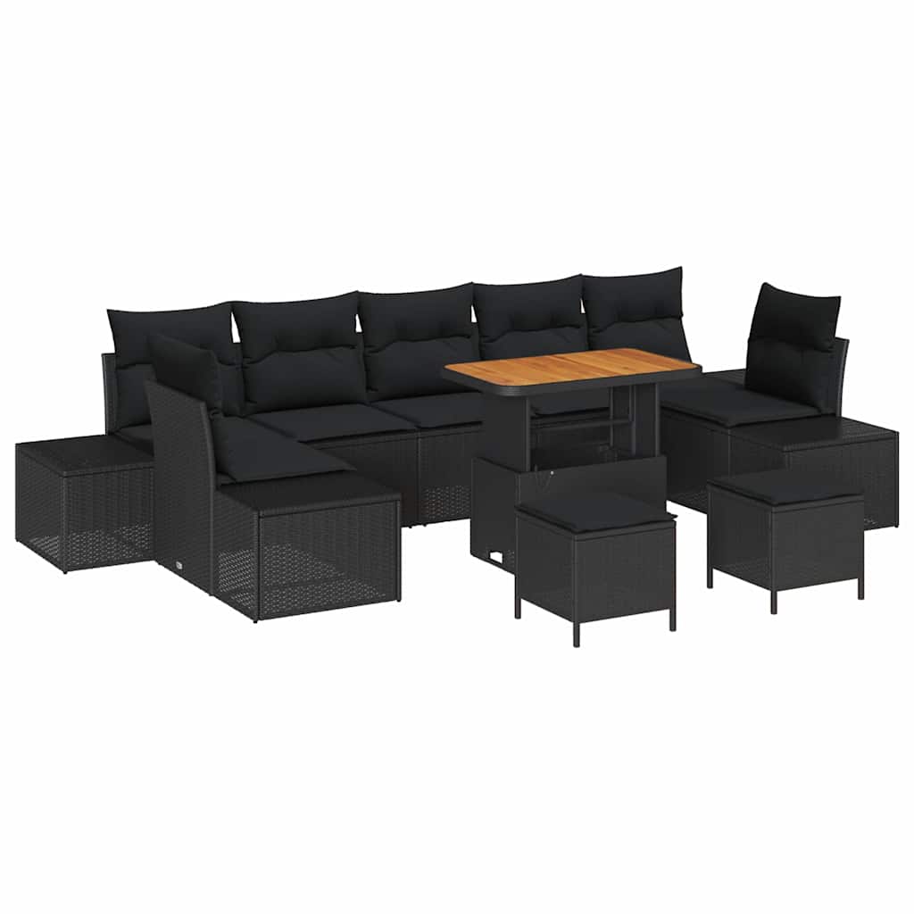 Garden Sofa Set with Cushions 10 pcs Black Poly Rattan