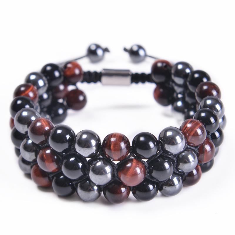 Men's Adjustable Braided Yoga Bracelet with Tiger Eye and Agate Stones