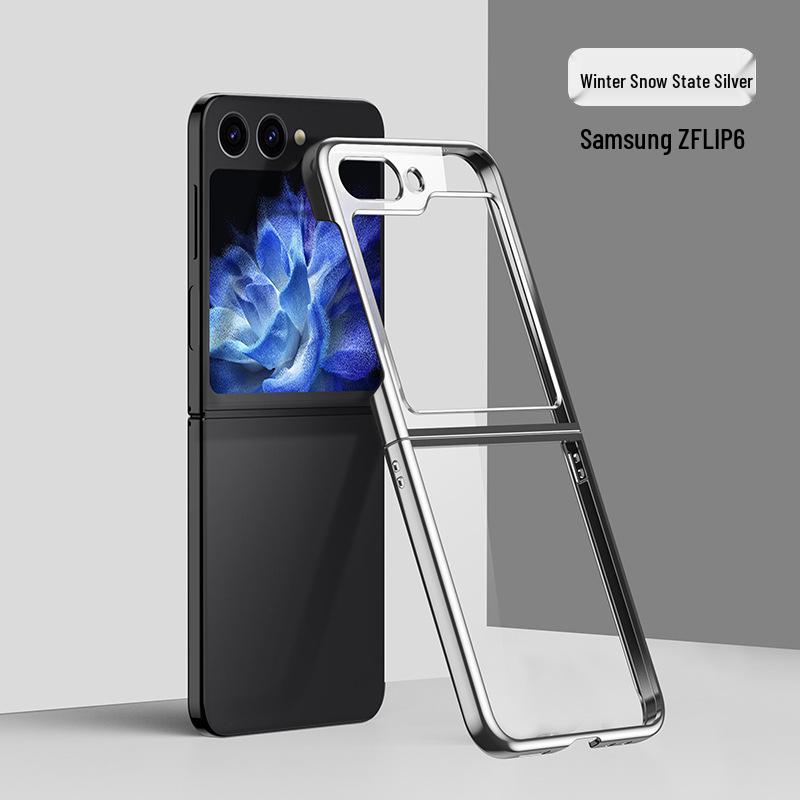 Samsung Z Flip Phone Case - Two-Section, Transparent, Electroplated, Ultra-Thin, Drop-Proof, for Models 5/6/7, Screen Protective.