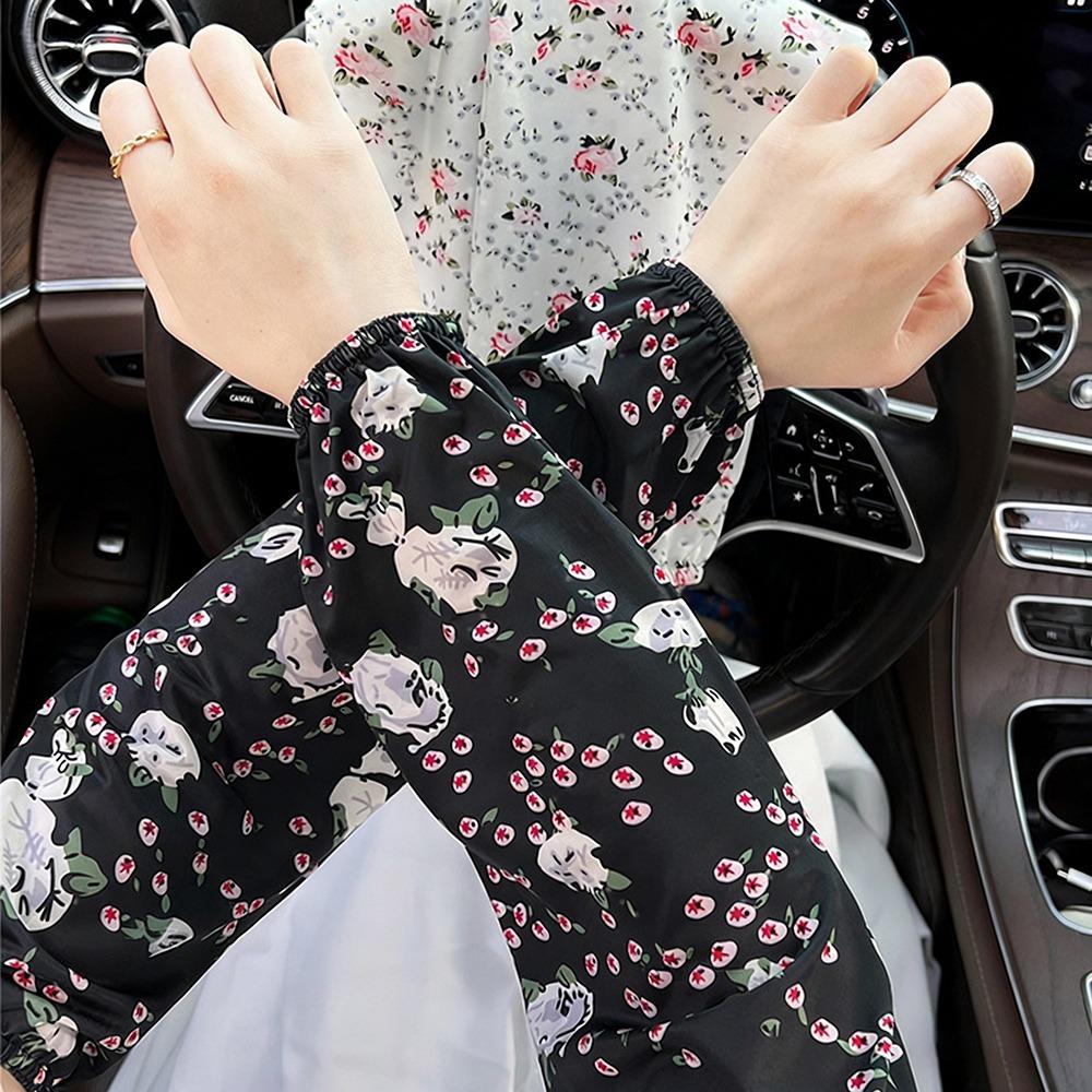 

New Floral Print Ice Silk Sleeves for Women UV Protection Arm Protectors Long Sleeves Elastic Summer Sun Protection Tools чёрный