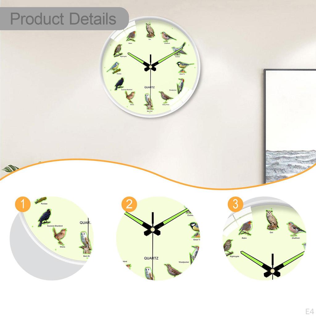 Bird Theme Wall Clock, Glow in The Dark Accessories, Decor for Bathroom, Farmhouse, Office,