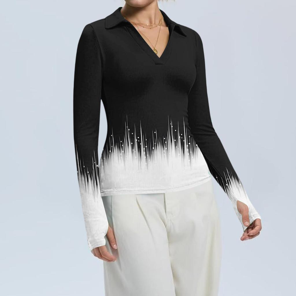 Women's Fashion Casual Print V-Neck Long Sleeve Button-Down Top