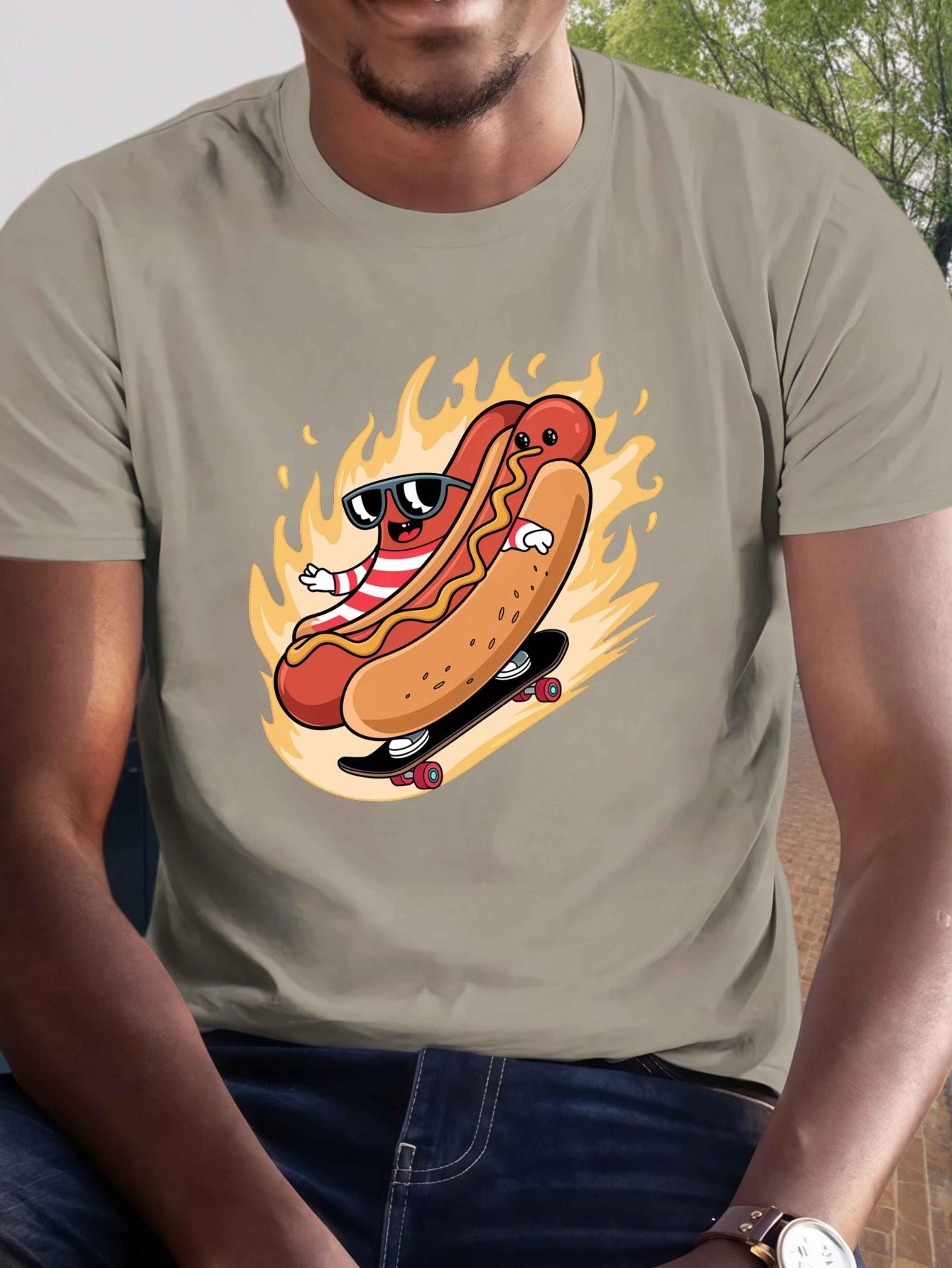 Hotdog Personification Hot Dog Skateboarding Print Tee Shirt L