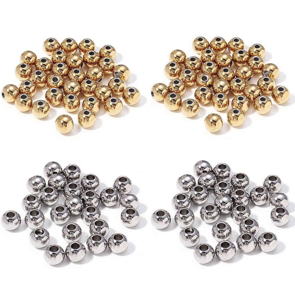10-100pcs/lot 2-10mm Stainless Steel Ball Beads High Quality Gold Big Hole Loose Round Bead For DIY Jewelry Bracelet Accessories