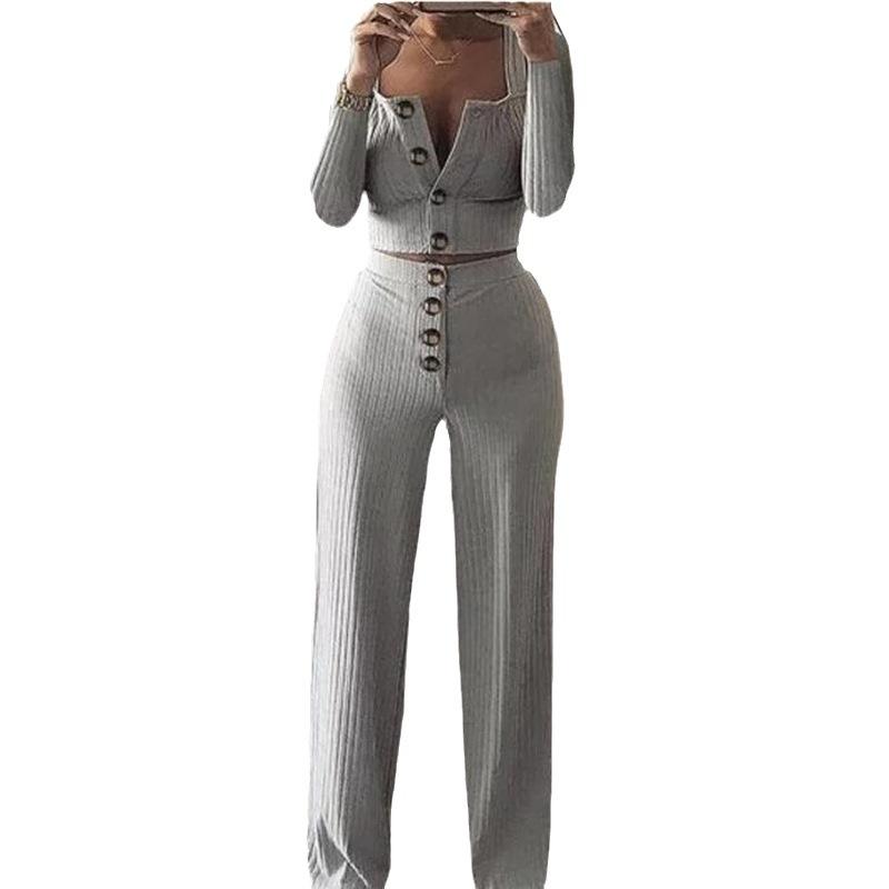 Women's autumn new long-sleeved cardigan slim button casual suit