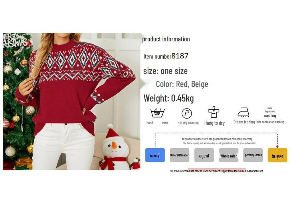 Women's Argyle Knit Sweater - Christmas Festival Pullover for Autumn & Winter