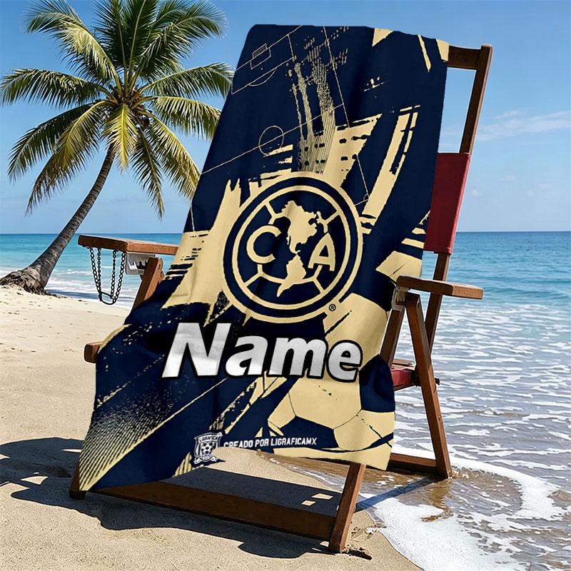 Custom Name Personalized Club America Print Beach Towel, for Trip Camping Beach Party Home Decor, Birthday Gift for Family & Friends