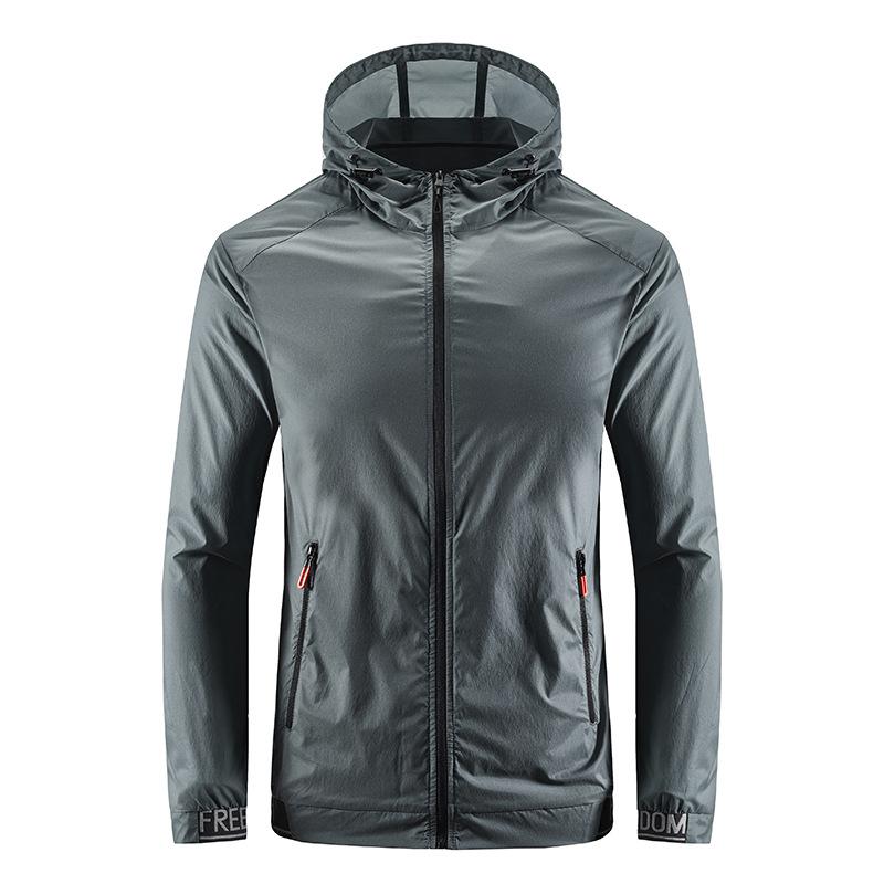 Sommer Kapuzenjacke Langarm Herren Lässig Jugend Einfarbig Kleidung Outdoor Leicht und Atmungsaktiv Schnelltrocknend Skin-Kleidung Herren