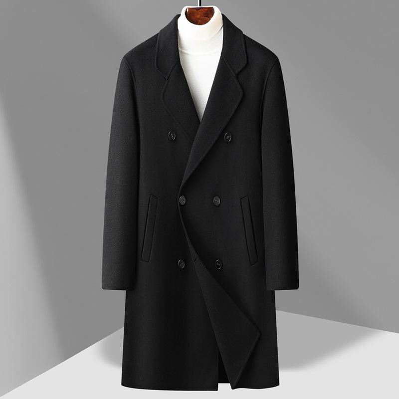 High-end Wool Coat Men's Autumn and Winter Double-breasted Long Woolen Trench Coat Handmade Double-sided Woolen Coat Coat