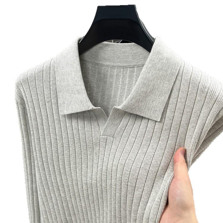 Męski sweter dzianinowy z długim rękawem, gładki, 2025: Wysokiej klasy koszulka polo business casual na wiosnę i jesień