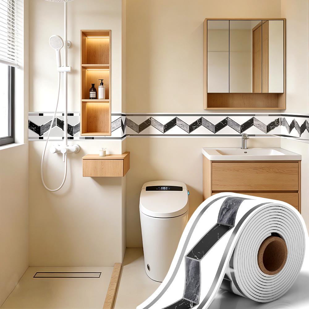 Thickened Waterproof PVC Self-Adhesive Tile-Look Baseboard Sticker