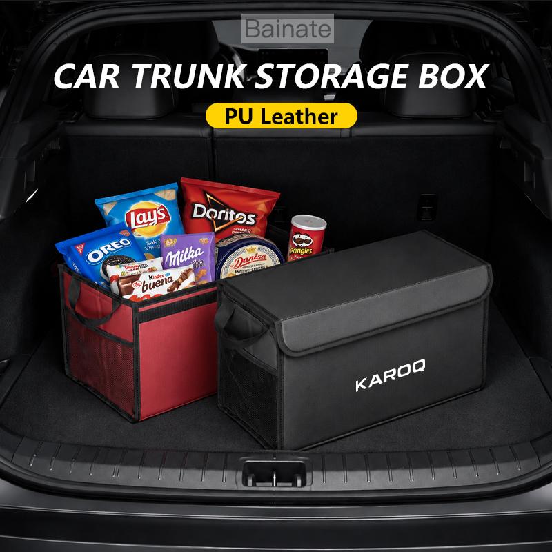 Car Trunk Storage Box, For SKODA KAROQ NU7 ND7 -2025 Portable Foldable Large-Capacity Leather Organizer Interior Accessories