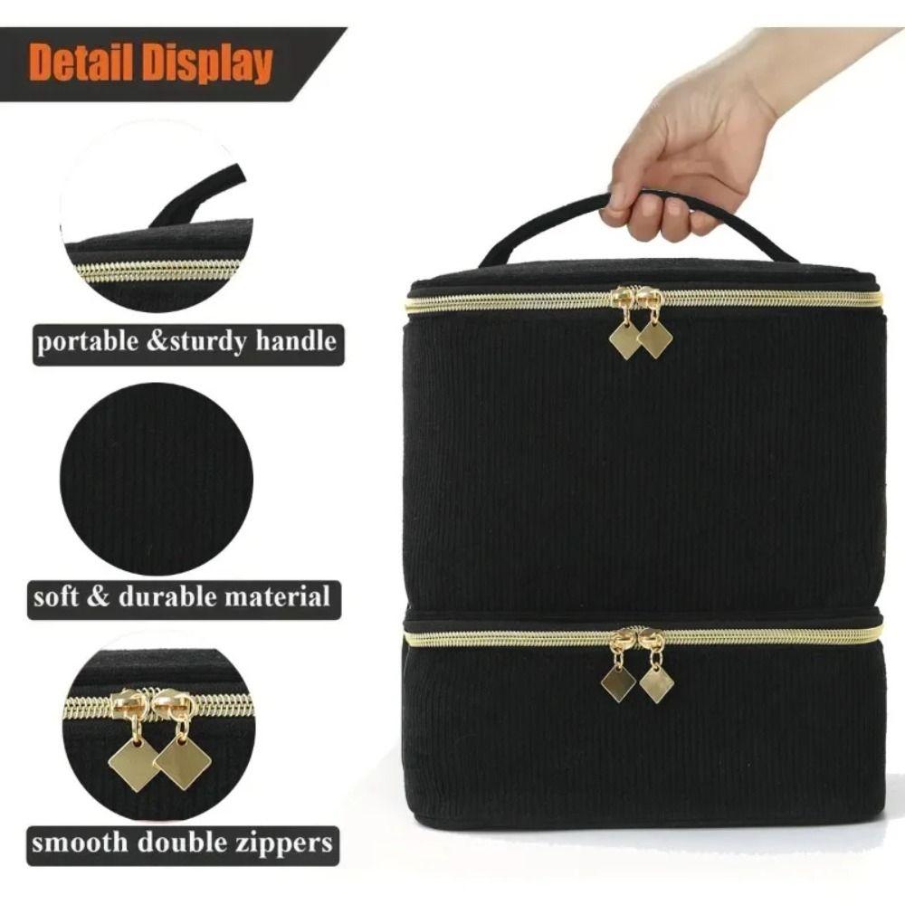 Double Layer Nail Polish Organizer Bag Large Capacity 30 Grids Essential Oil Storage Bag Handheld Nail Care Kit Bag