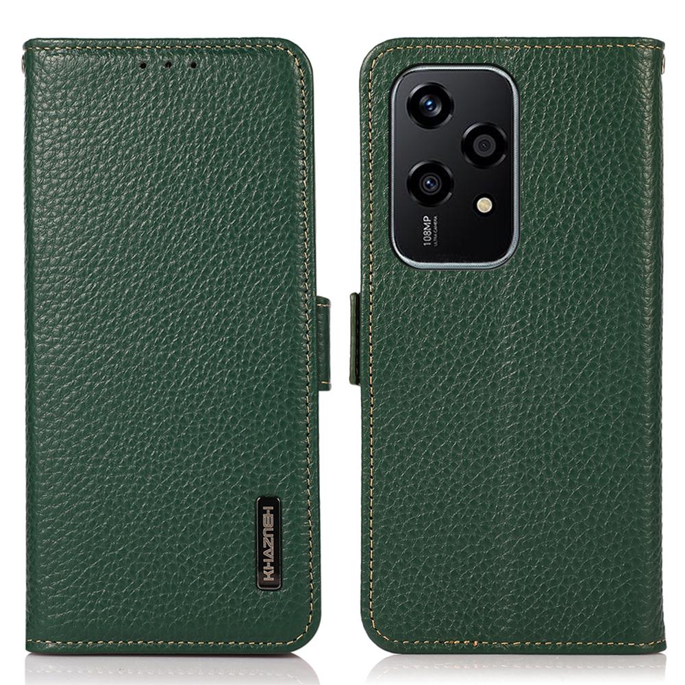 KHAZNEH For Honor 200 Lite Case RFID Blocking Genuine Cow Leather Flip Phone Cover