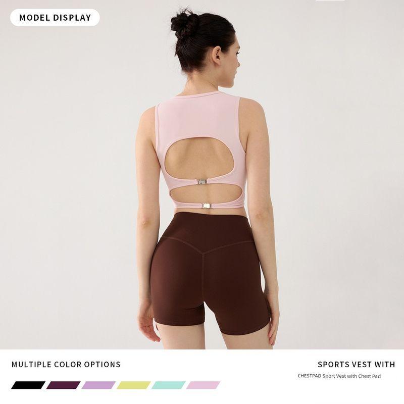 2025 With Chest Pad Yoga Vest Women Summer Sports Outer Wear Hollow out Sling Sleeveless Backless Top Sexy Gyaru