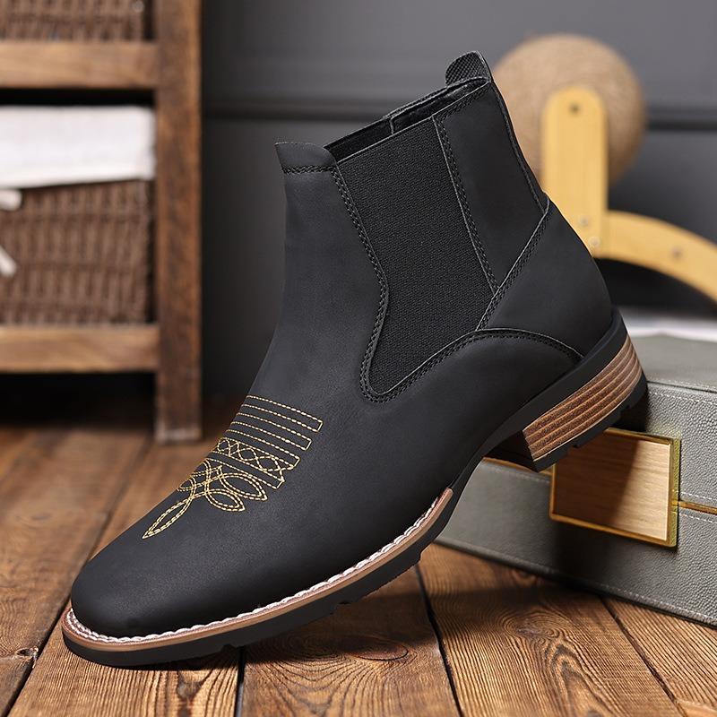 Men's Chelsea Boots High Quality Casual Leather Boots Retro Ankle Boots for Men Embroidery Western Cowboy Boot Botas Masculinas