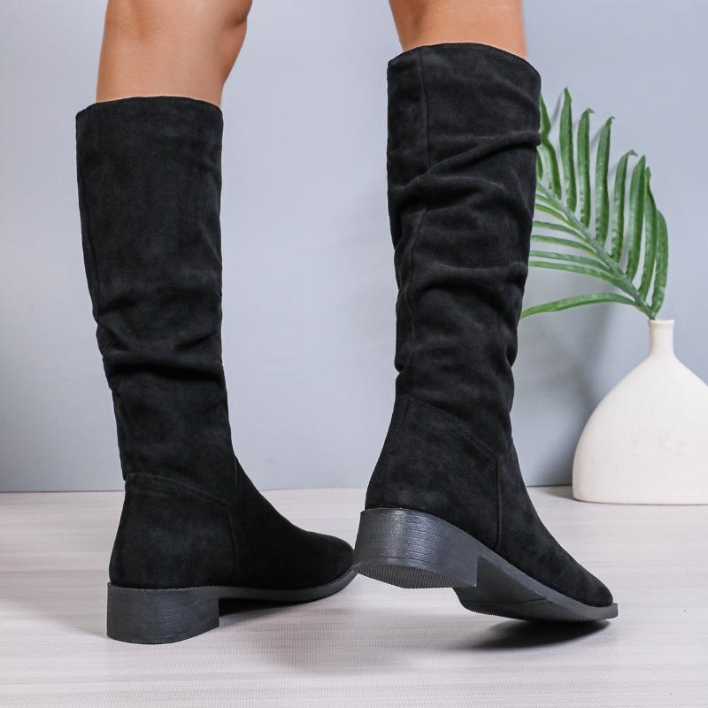 Modă 2024 Pantofi de modă pentru femei Cizme de damă slip-on Vânzare fierbinte Vârf rotund Cizme moderne Femei Iarnă Mărimi mari Cizme solide până la genunchi