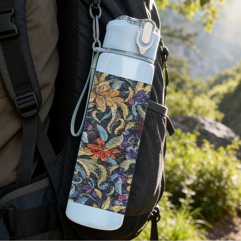1PC Dark Mixed Floral Leaf Vintage Print 750ml Color Plastic Sports Water Bottle Leakproof Flip Straw Lid Suitable for Sports Office Home Use
