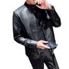 Men's Autumn Winter PU Leather Flight Jacket - Stand Collar, Casual, Trendy Motorcycle Outerwear, Plus Size Available.