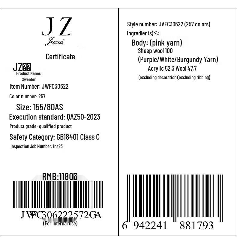 JUZUI Women's Striped Color-block Wool Knit Sweater