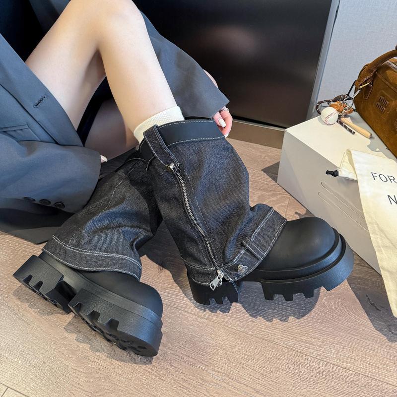 Módní kalhoty z přehlídkového mola boty dámské nové modely staré leštěné kovbojské boty kovbojské boty na silné podrážce boty na platformě martensky vlna