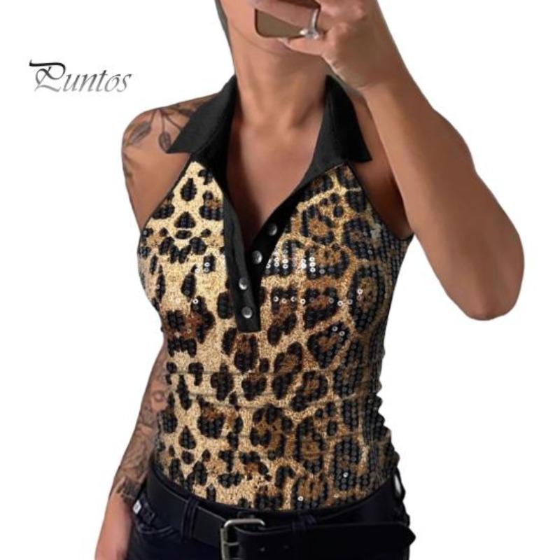 Women Vest Lapel V-Neck Sleeveless Off Shoulder Tops Shiny Sequ Tank Tops Holidays Parties Clubs Wear S