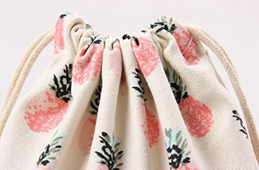 [Sasuga] [Lichidare de stoc] Geantă cu șnur (Mare, Mediu, Mic, Set 3 Piese, Geantă de călătorie din bumbac pentru pahare (Ananas)