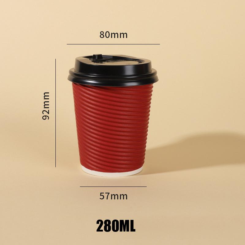 

25 шт./набор 8 унций кофейные чашки двухслойные изолированные бумажные кофейные чашки с крышками одноразовые полосатые портативные бумажные чашки красный