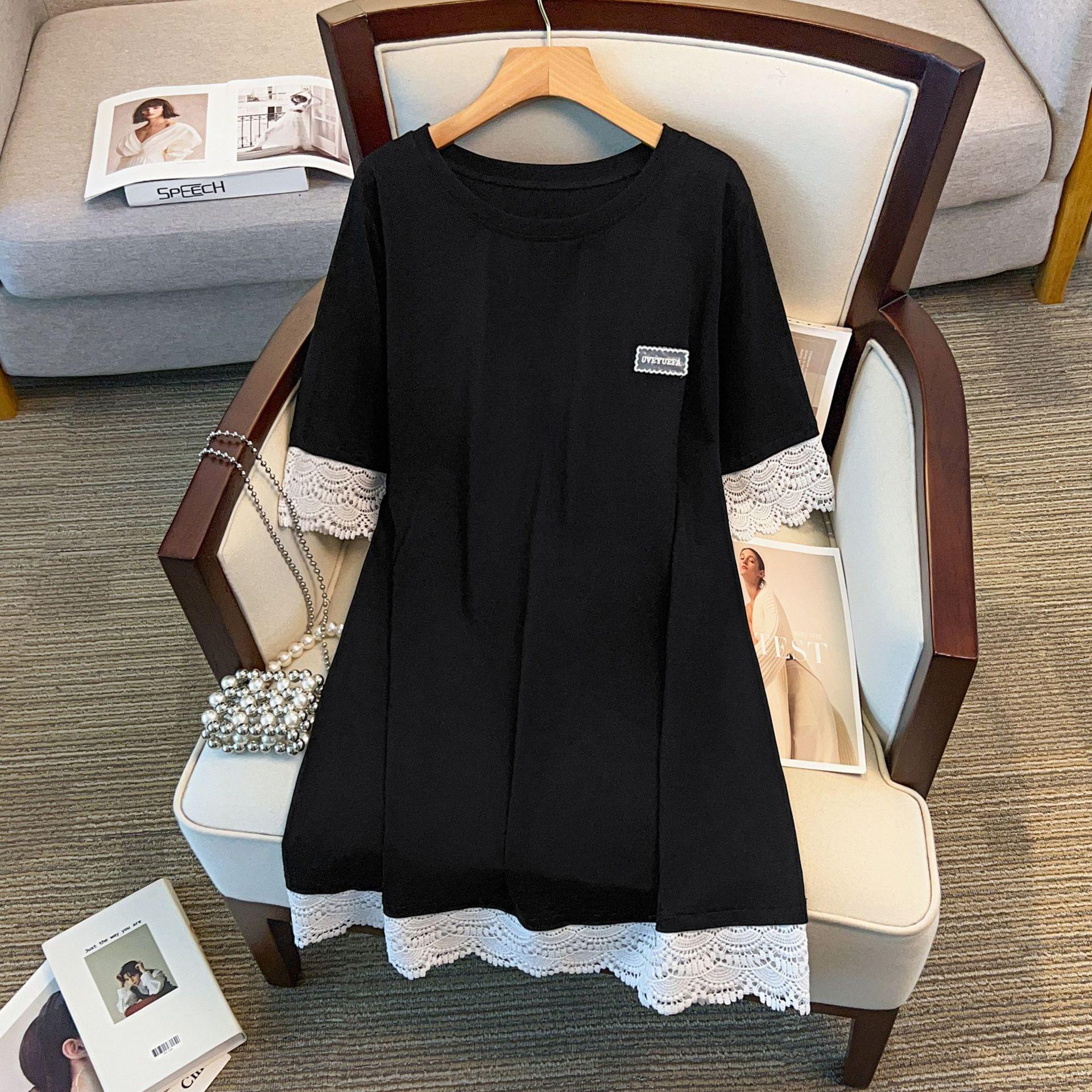 

Women s Plus Size Loose-Fit Mid-Length Round Neck Short-Sleeve T-Shirt 7XL чорний