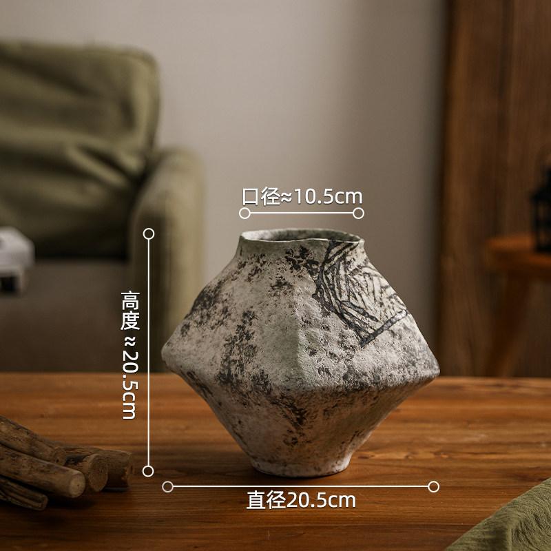 Ceramic Vase Coarse Ceramic Vase Flower Arrangement Retro Handmade Wabi Sabi Style Dry Flowers Zen Flower Arrangement