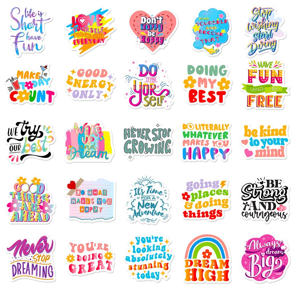 50 English Text Graffiti Stickers Cartoon Color Encouragement Reward Stickers Diy Luggage Decoration Stickers