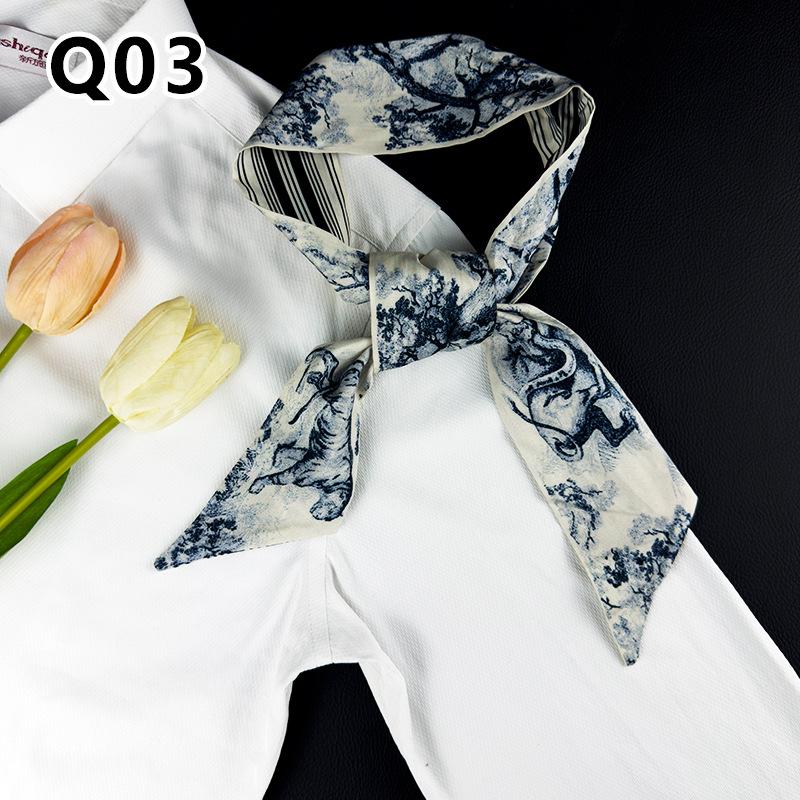 New Long Versatile Silk Scarf Tied Hair Band Bow Letter Floral Streamer Tied Bag Gift Small Silk Scarf