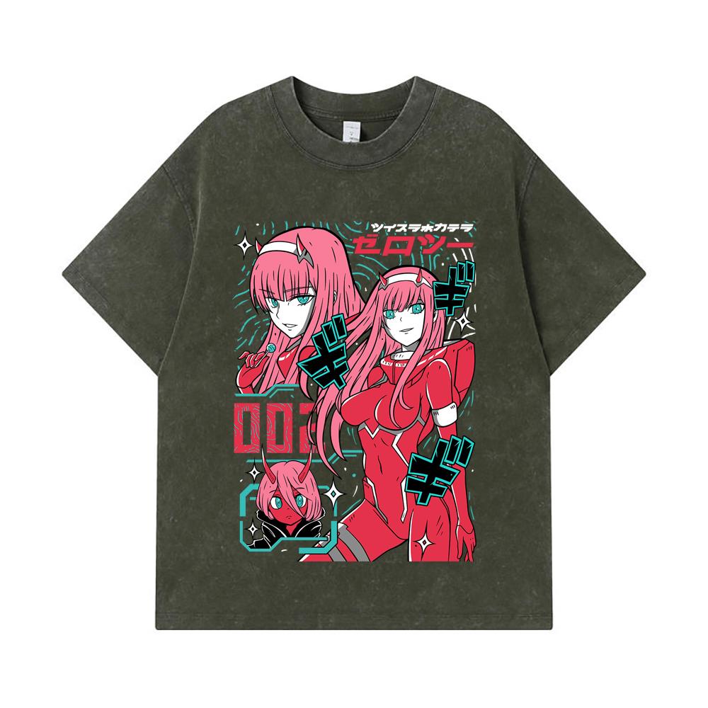 

275 GSM Washed T-shirts 100% Cotton Darling in the Franxx V1 Print Unisex Heavy Cotton T Shirt S