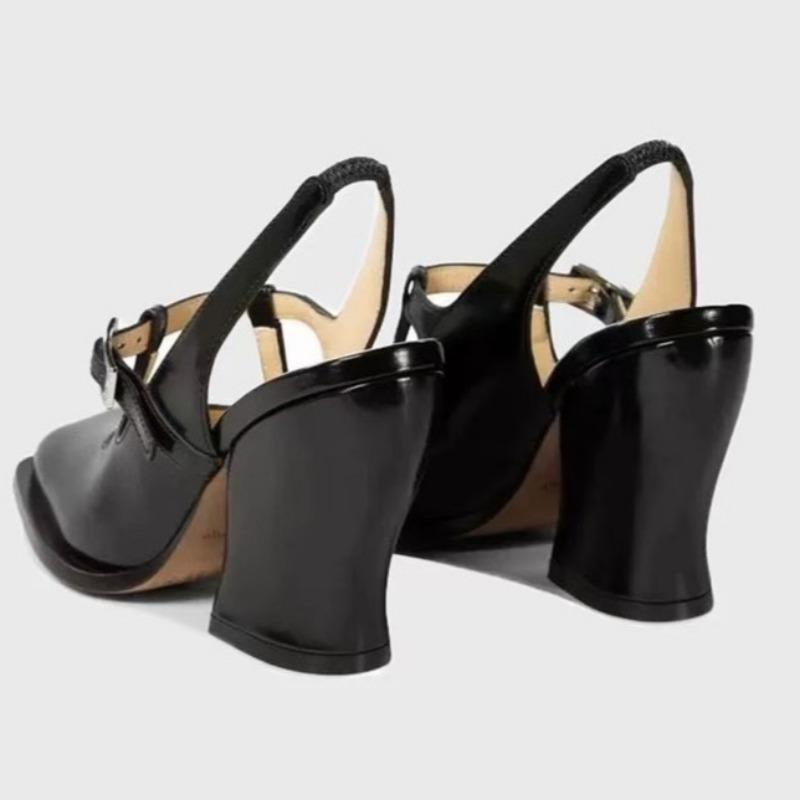 Fashion Temperament Thick Heel Sandals Summer New Square Head Shallow Mouth Metal Buckle Anti-slip Wear-resistant High Heels