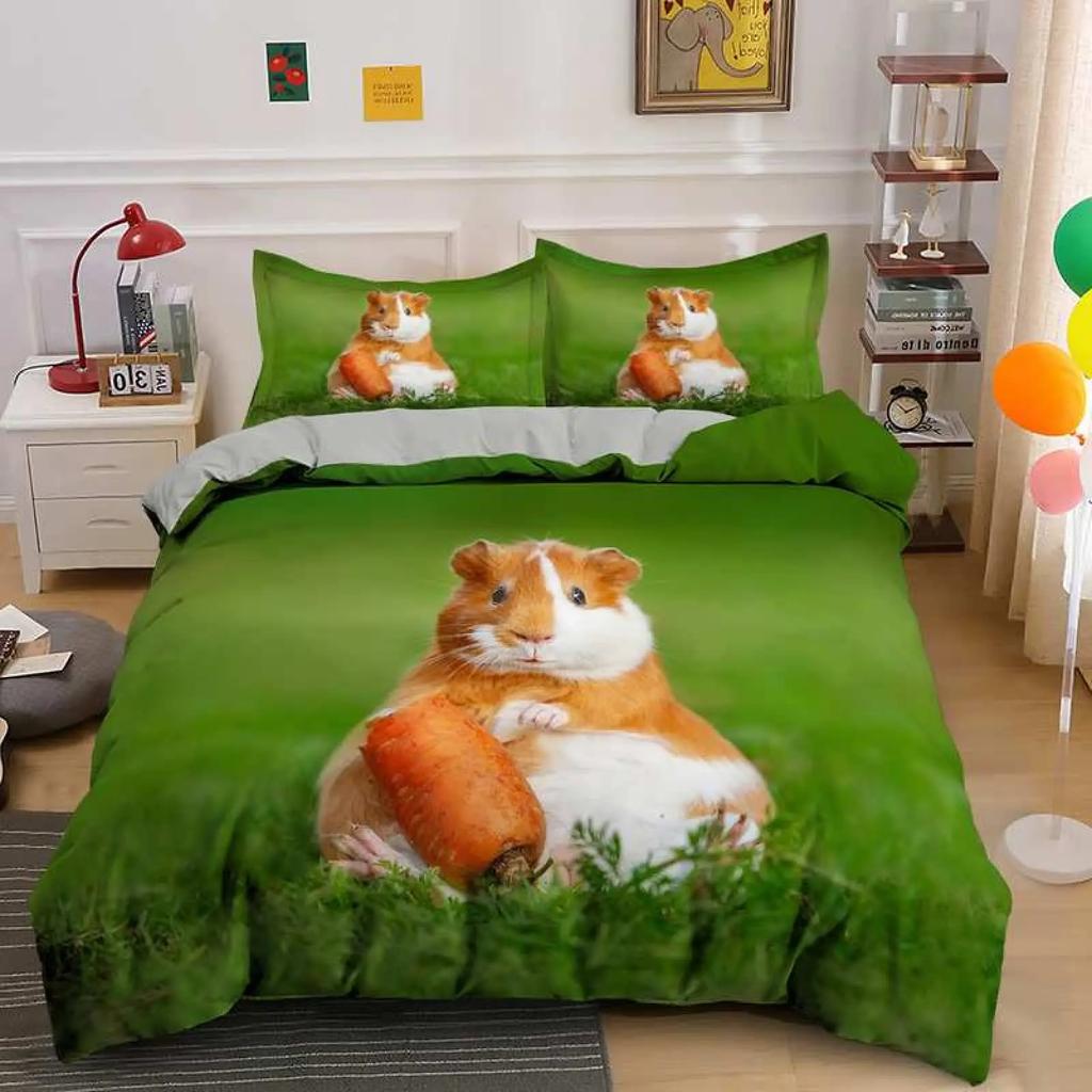 3D Hamster Duvet Cover King Queen Size Lovely Guinea Pig Bedding Set for Kids Teens Adults Family Pet Animal 2/3pcs Quilt Cover