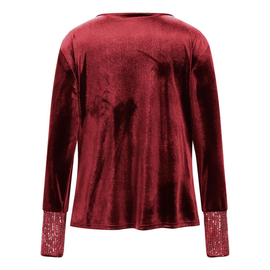 Women's Color Fashionable Casual Gold Velvet Long Sleeved Pullover Top