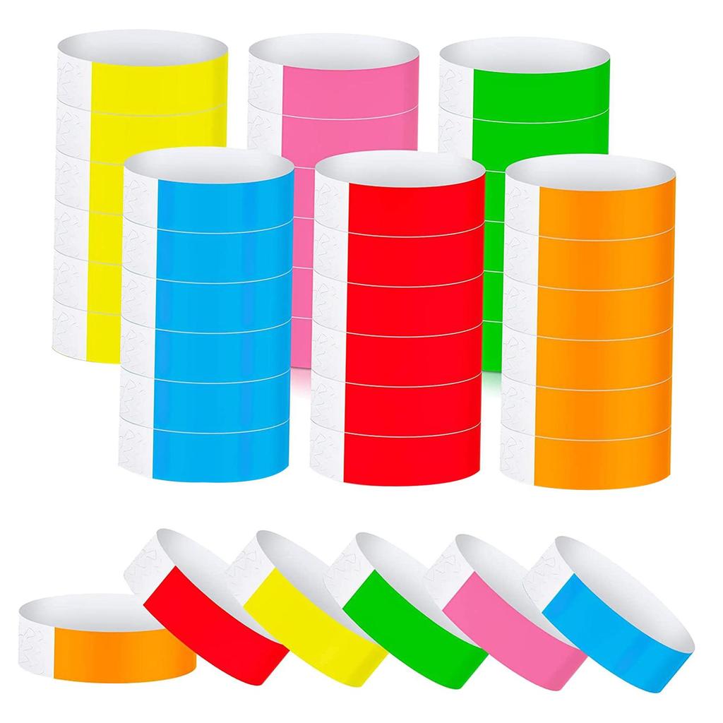 600 Synthetic Paper ID Bands Assorted Colors Admission Tickets Band Lightweight Sticky Wristband for