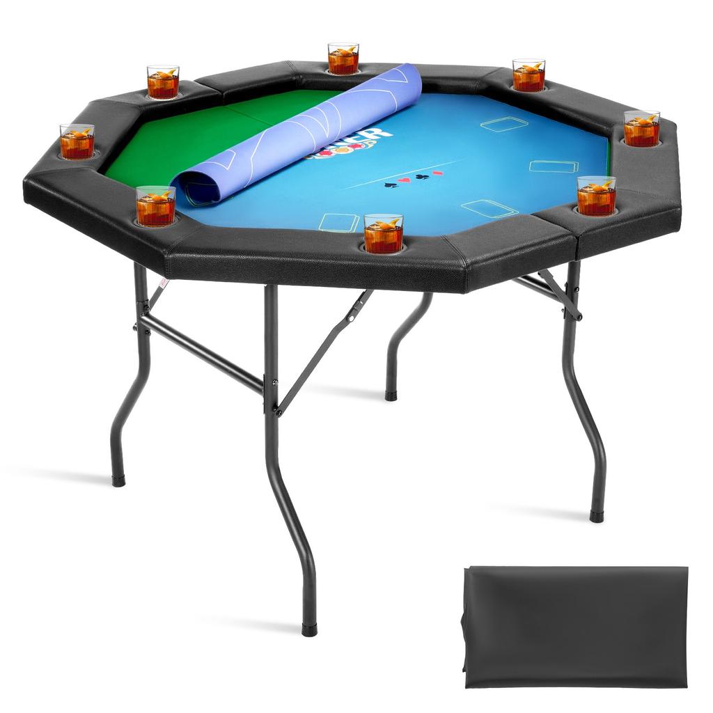VEVOR Foldable Poker Table, 8 Player 1220 Mm Folding Casino Leisure Table with Padded Rails & Cup Holders