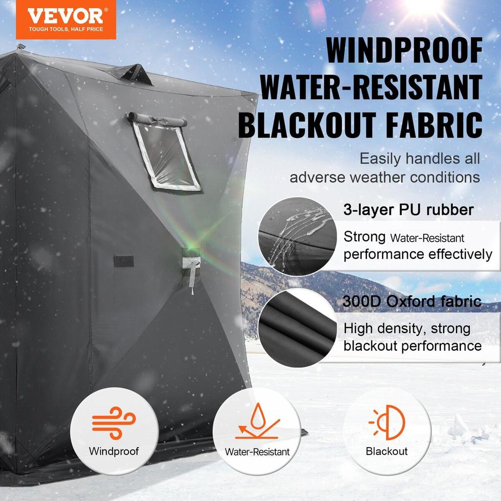 Portable Ice Shelter, 3-4 Person Pop-Up Ice Fishing Tent, 43 Square Feet Fishable Area, Ice Shanty for Winter Fishing, Waterproof Oxford Ice Cube with