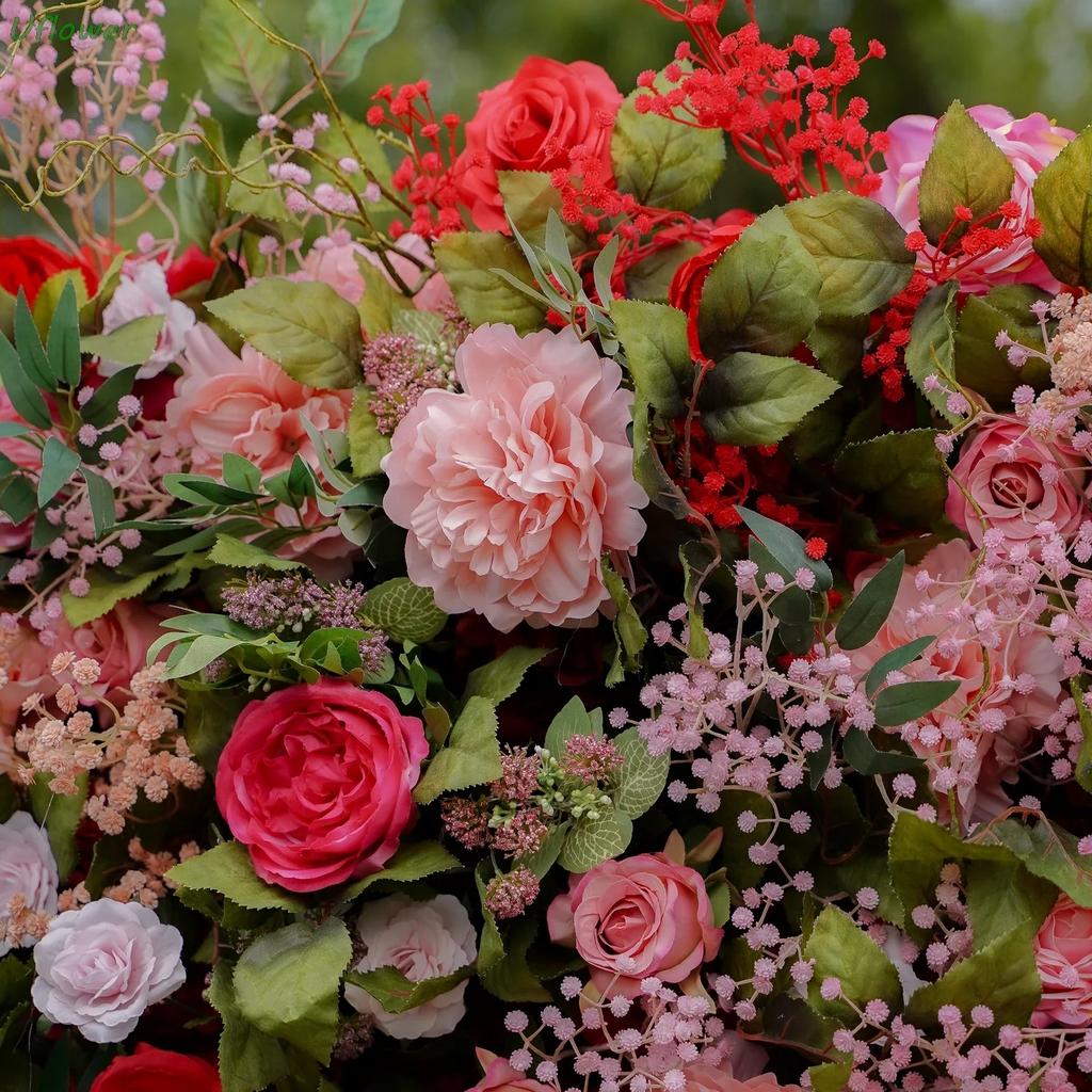 Uflower Artificial Flower Wall Roll-Up Green Fabric Floral Backdrop - Wedding Event Party Decor Curtain